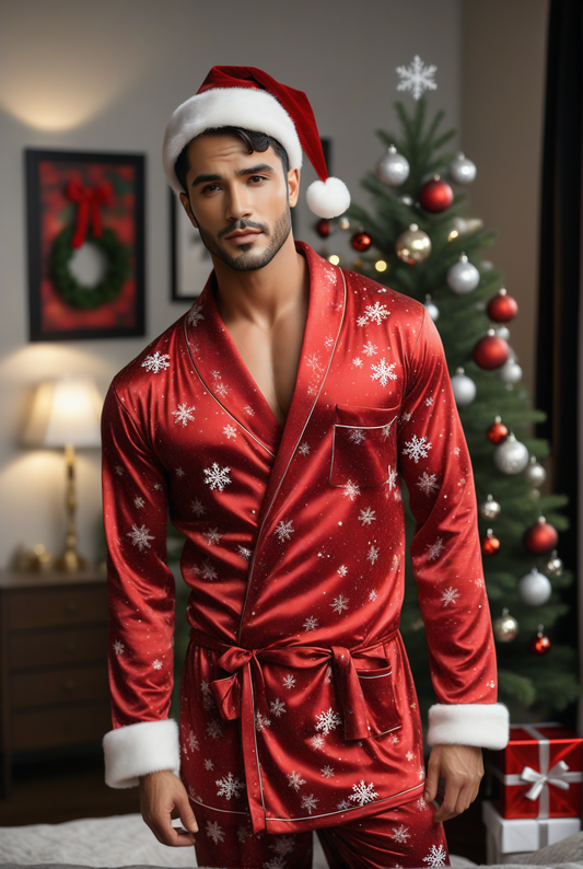 Men's Christmas Snowflake Satin Robe