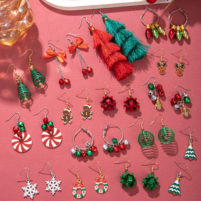 New Women's Christmas Earring Set - Creative Cartoon Reindeer, Snowflake, and Santa Claus Studs.