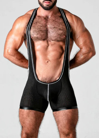 Fabpride Men's Deep-Cut Mesh Singlet Bodysuit