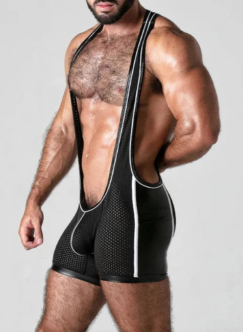 Fabpride Men's Deep-Cut Mesh Singlet Bodysuit