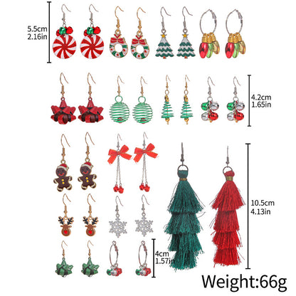 New Women's Christmas Earring Set - Creative Cartoon Reindeer, Snowflake, and Santa Claus Studs.