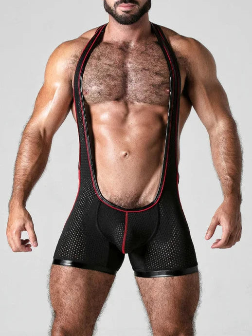 Fabpride Men's Deep-Cut Mesh Singlet Bodysuit