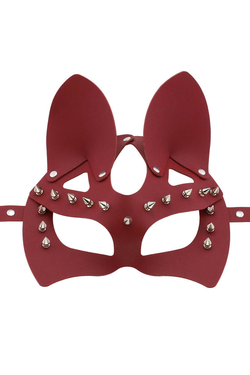 Halloween Cat Half Face Mask in PU Leather with Metal Rivets