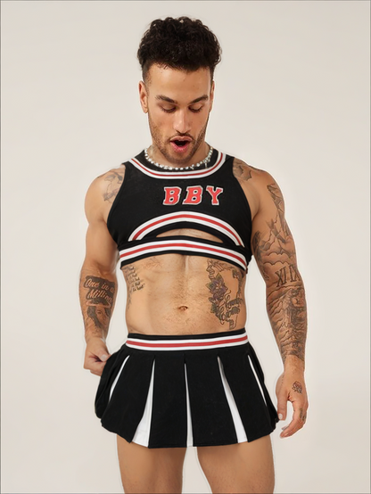 Fuchsia Colorblock Crop Top & Pleated Skirt Cheerleader Two-Piece Set