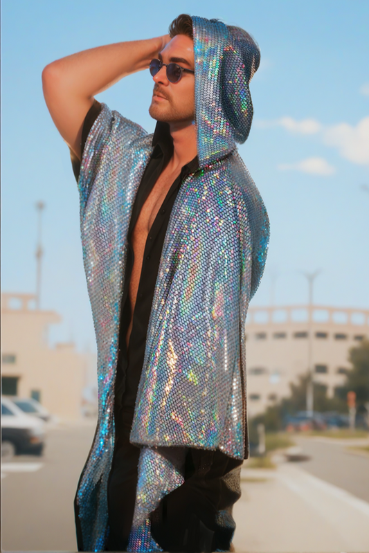 Unisex Hooded Sequin Kimono