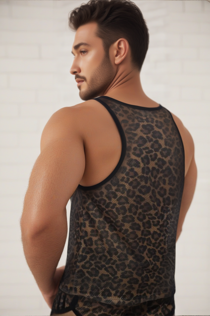 Leopard Print Mesh Tank Top