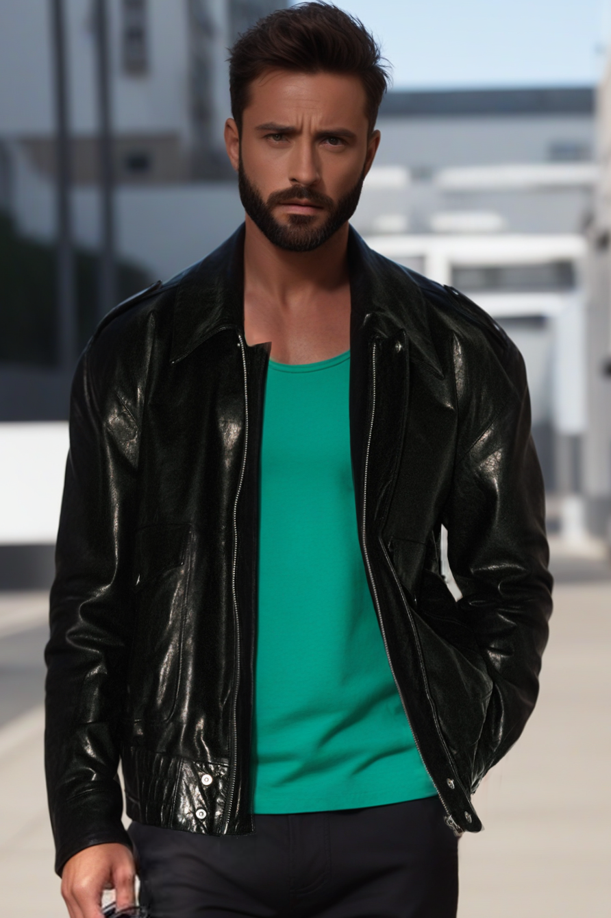 Men's Black Leather Flight Jacket