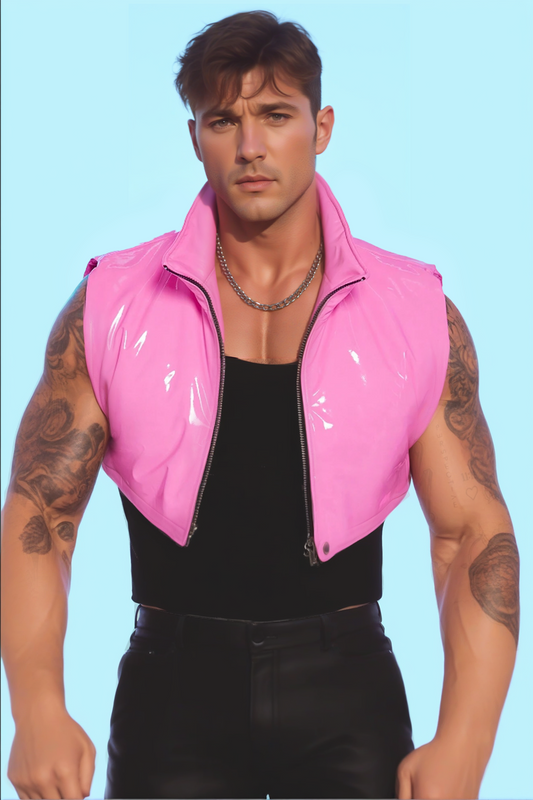 Men's Shiny Sleeveless Stand Collar Jacket