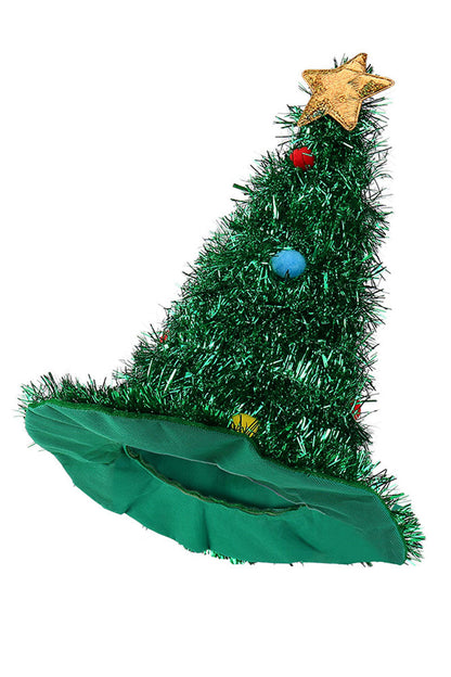 Christmas Tree Hat with Multicolor Tinsel and Star Decor