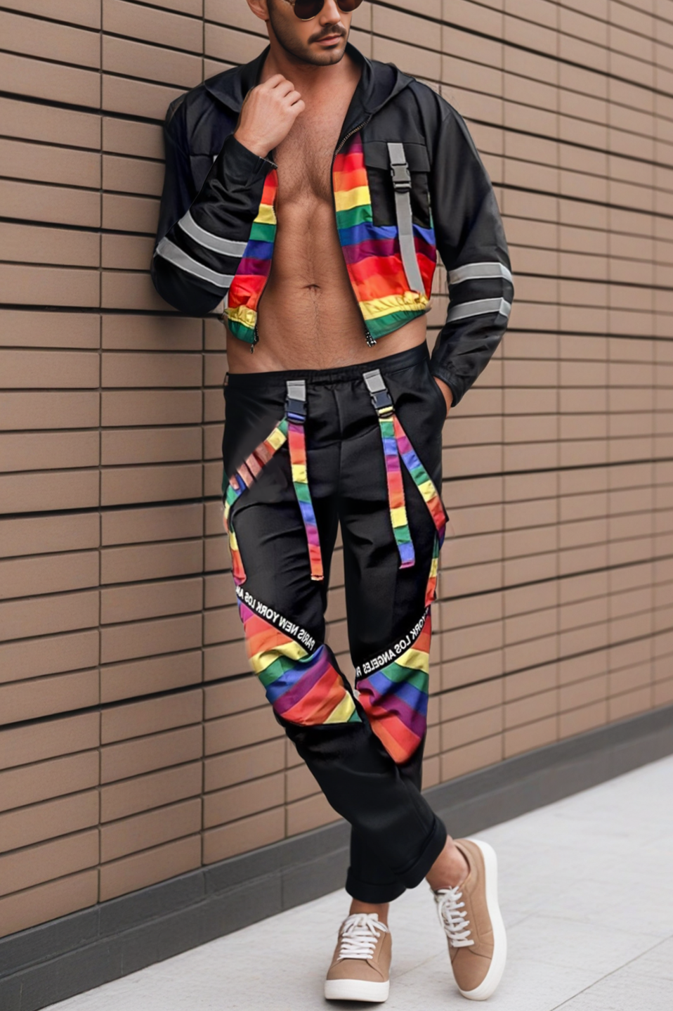 Fabpride Rainbow Striped Hooded Jacket and Cargo Pants Set