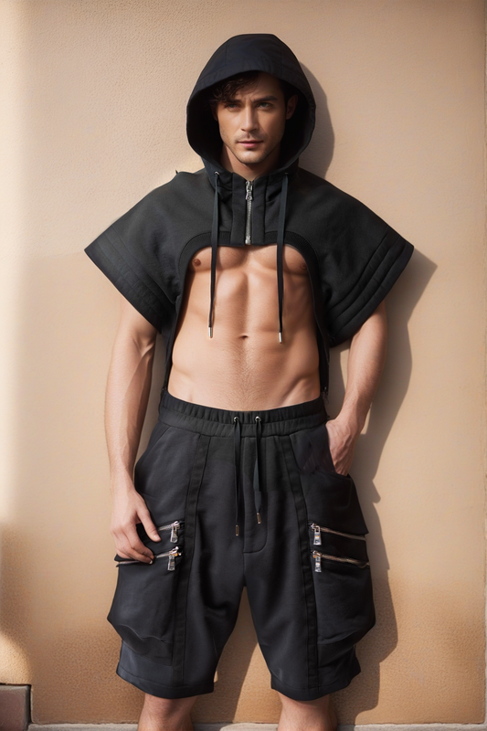 Men's Urban Hooded Cape Crop Top