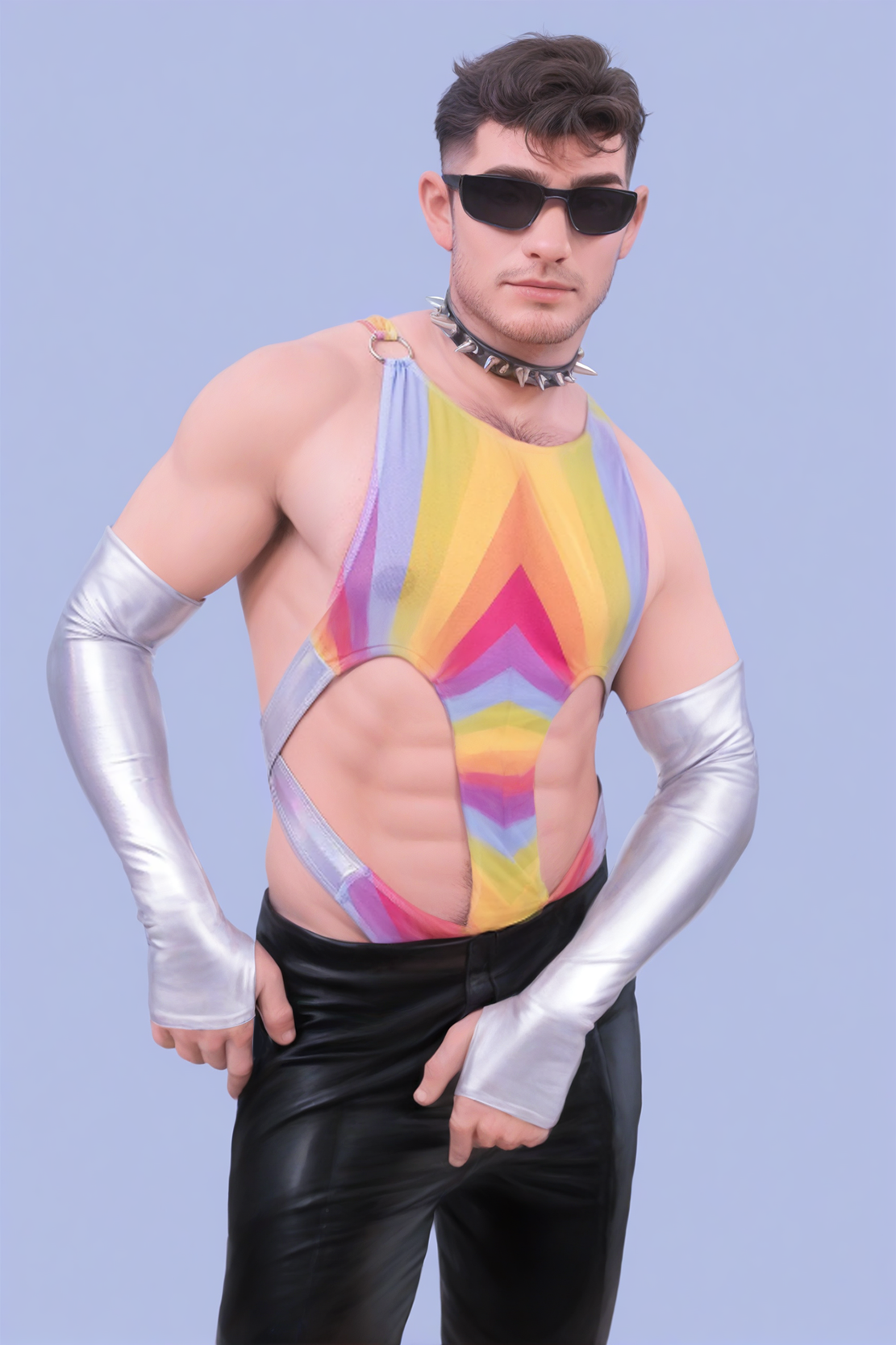 Men’s Metallic Cut-Out Holo Bodysuit