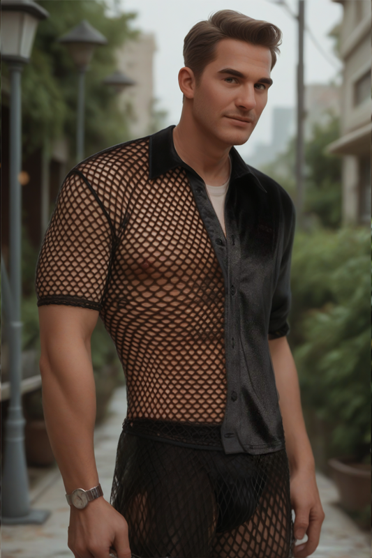 Men's Color Block Mesh Short-Sleeve Shirt - Perfect for Summer