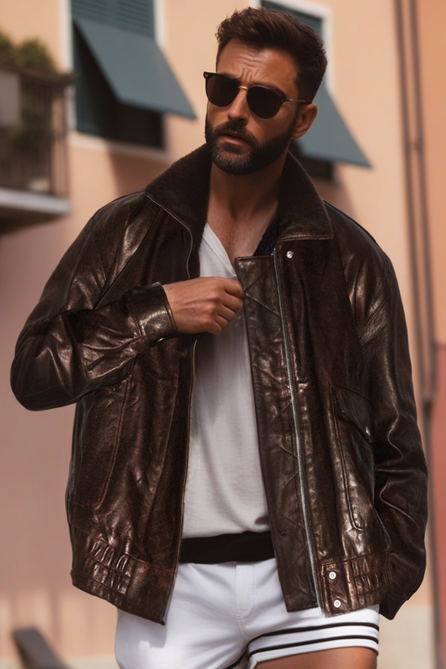 Men's Chocolate Brown Leather Flight Jacket