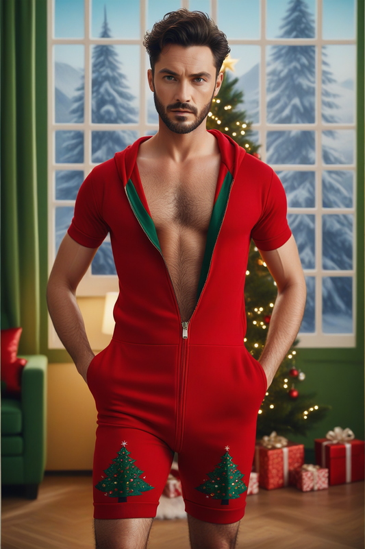 Fabpride Men's Christmas Tree Hooded Romper