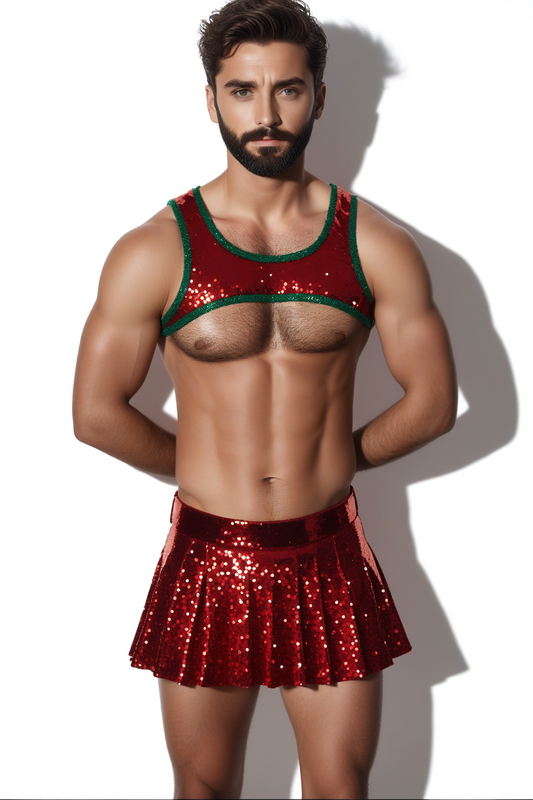 Fabpride Men's Festive Sequin Crop Top and Skirt Set