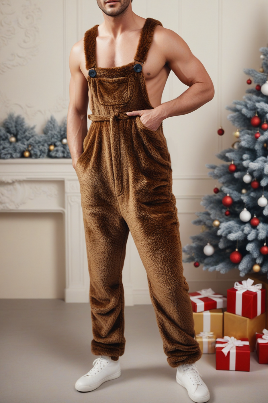 Fabpride Men's Cozy Fleece Overall Jumpsuit