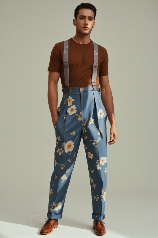 Fabpride Men's Floral Suspender Trousers