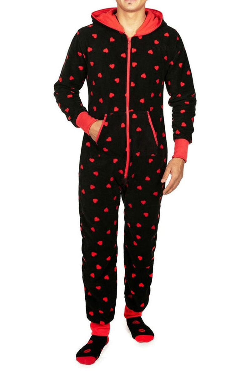 Christmas Print Hooded Pajama Jumpsuit