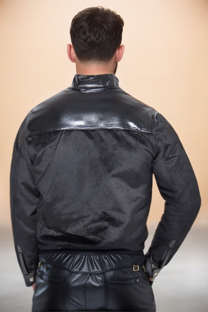 Men's Black Faux Leather Trimmed Jacket