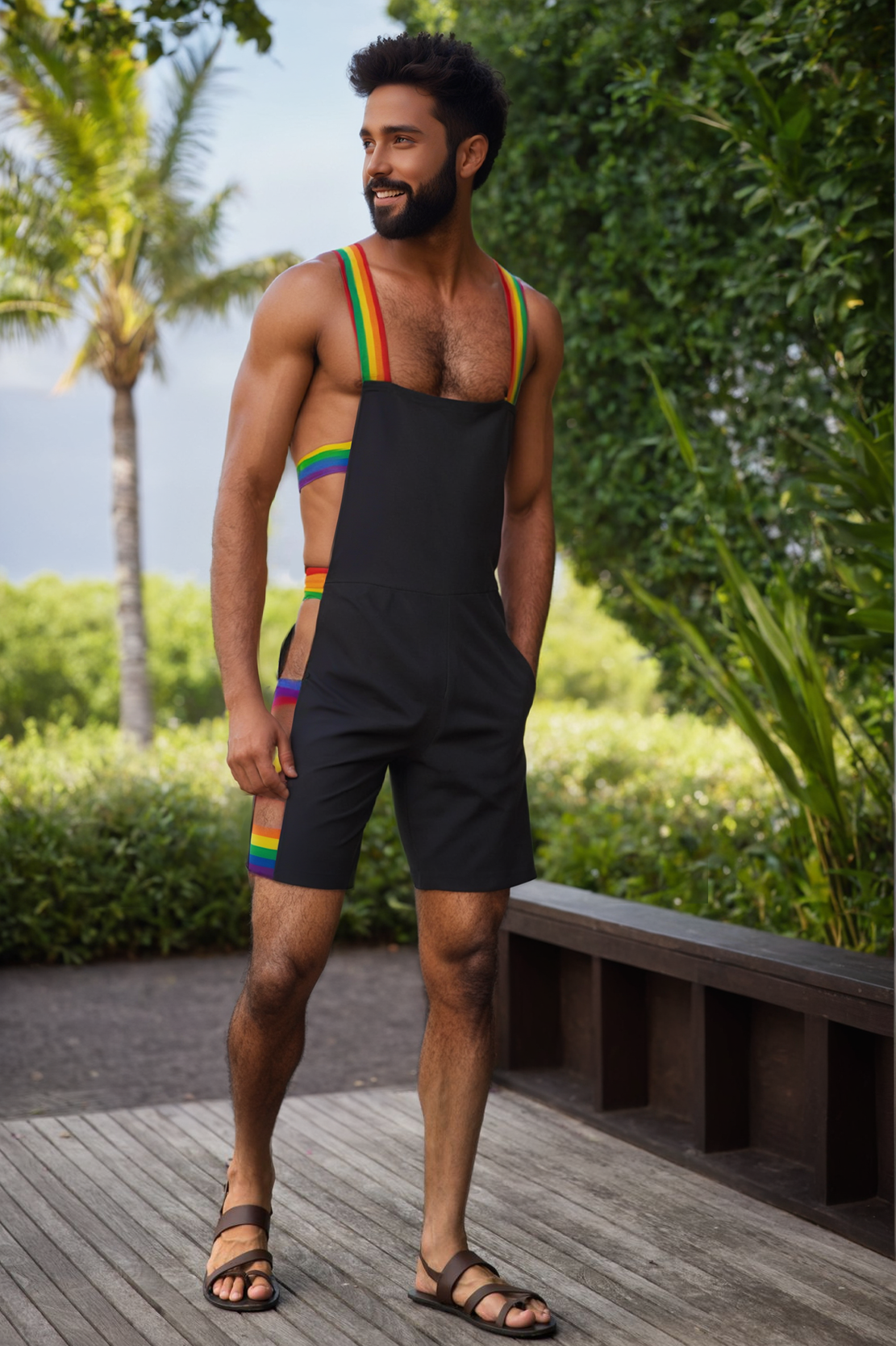 Bold Rainbow Striped Patchwork Cut-Out Stretchy Bodycon Romper