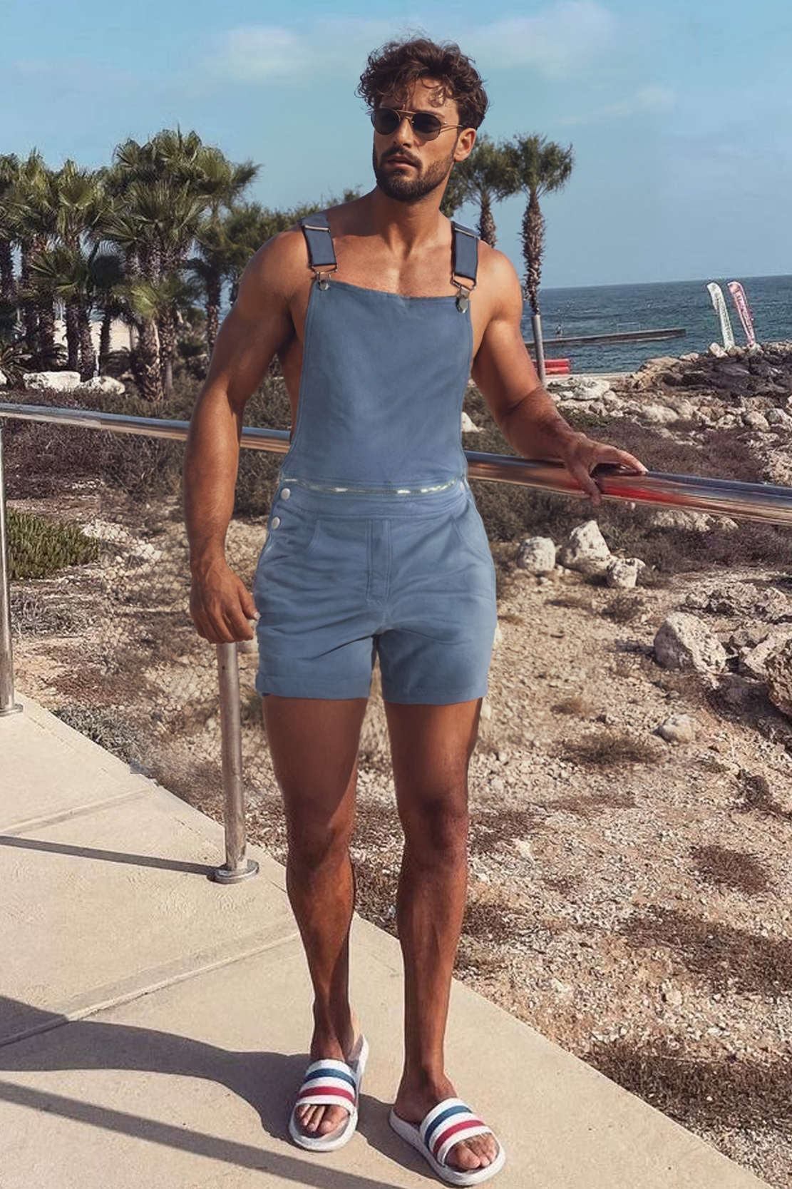 Fabpride Stylish Backless Short Overalls for Men