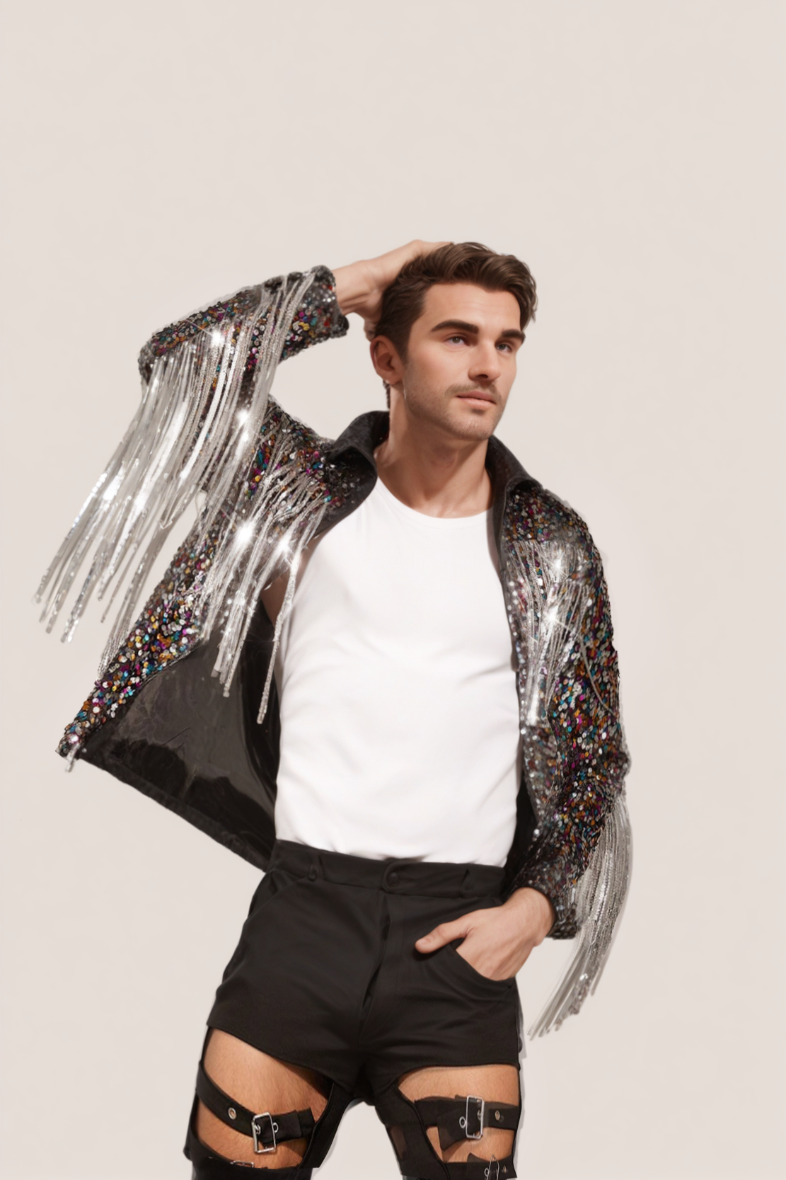 Men's Mesh Fringe Trim Party Jacket