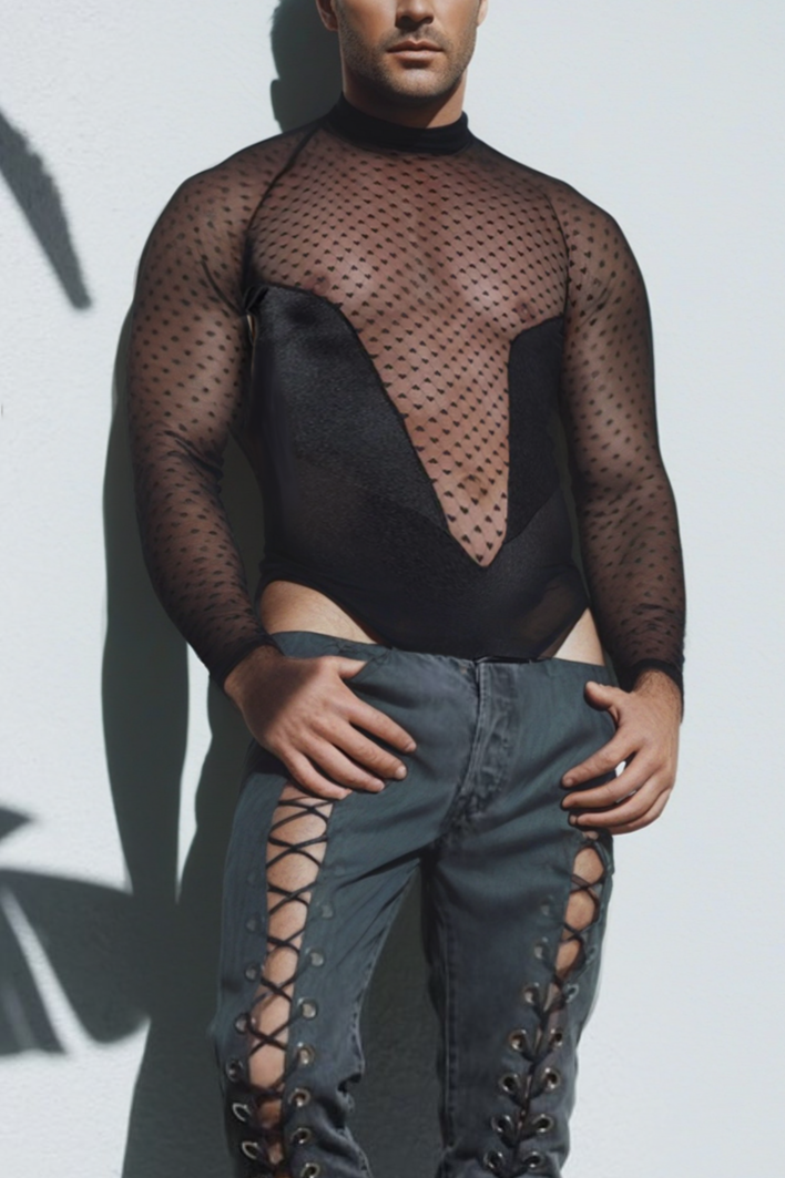 Fabpride Sheer Polka-Dot Bodysuit