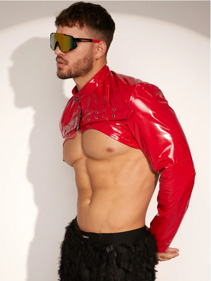 Fabpride Men’s Red Vinyl Bolero Jacket