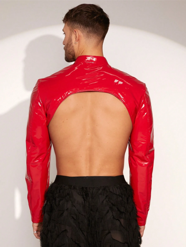 Fabpride Men’s Red Vinyl Bolero Jacket