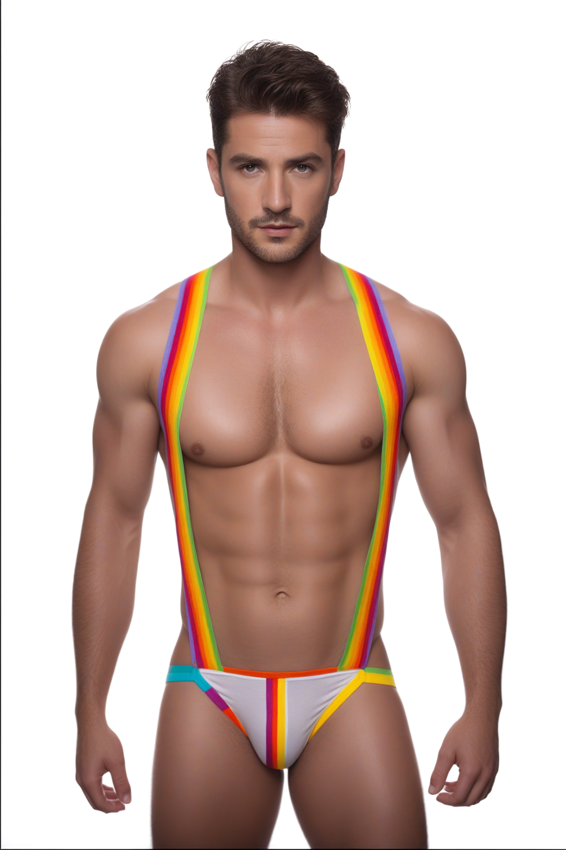 Fabpride Men's Rainbow Strappy Bodysuit