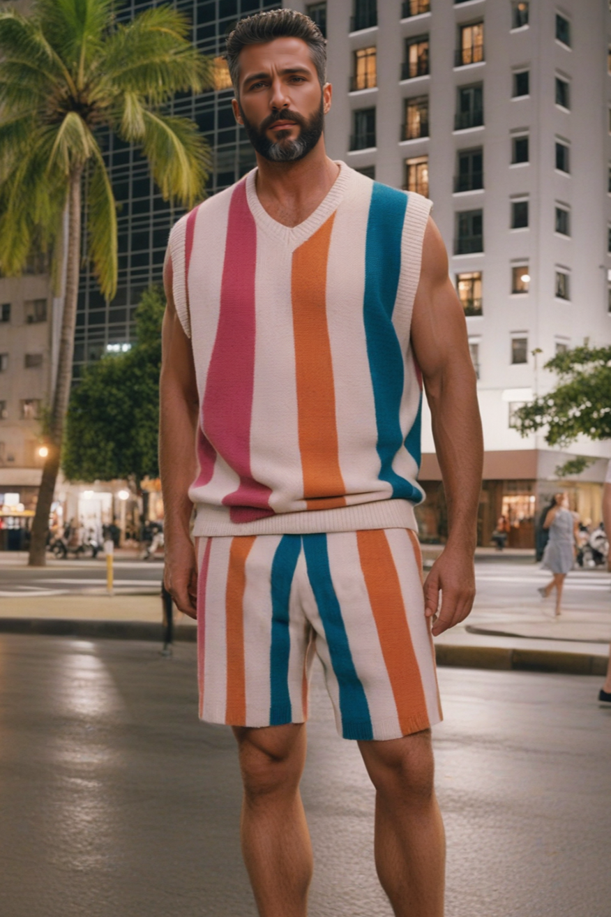 Fabpride Men's Colorful Striped Knit Co-Ord Set