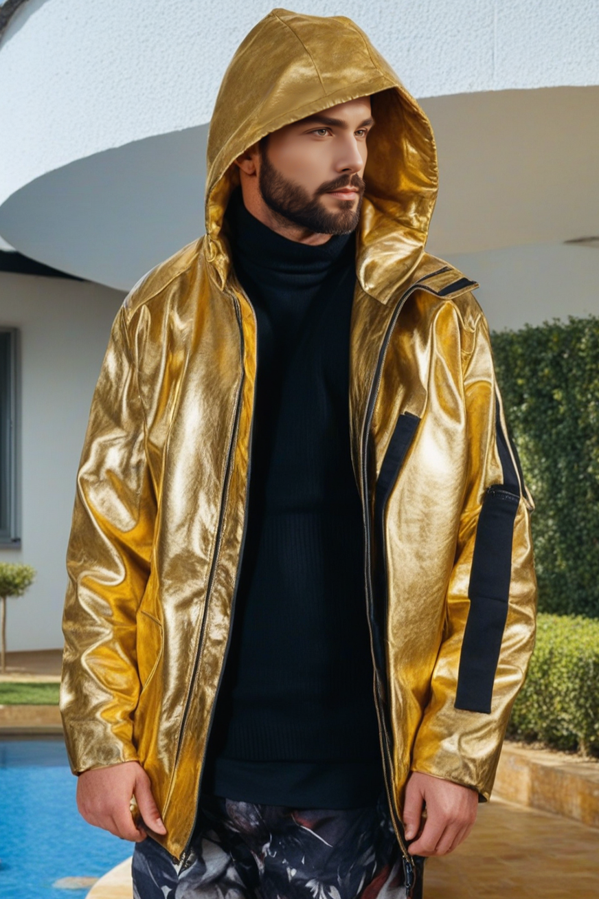 Fabpride Men's Metallic Gold Hooded Jacket