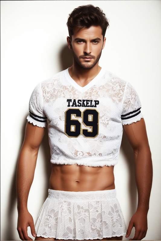 Fabpride Men's Lace Sports Crop Top & Skirt Set