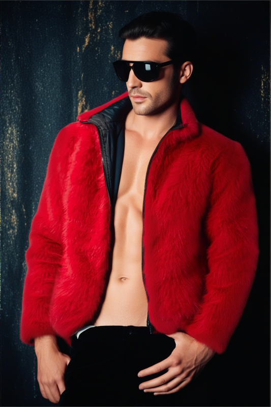 Men’s Bright Red Faux Fur Coat