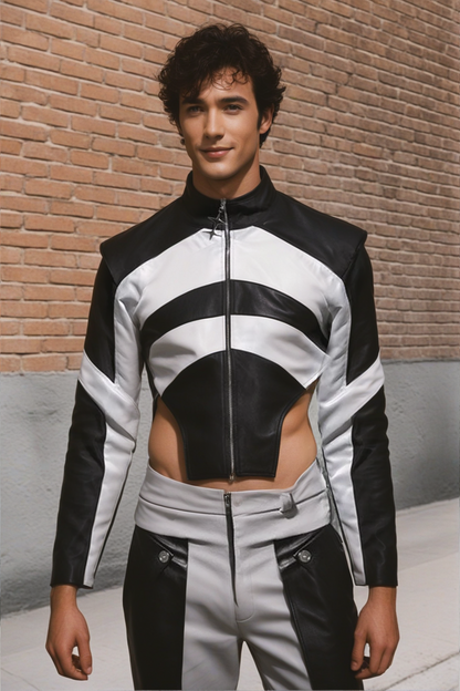 Men's Zip-Up Patchwork Crop Top