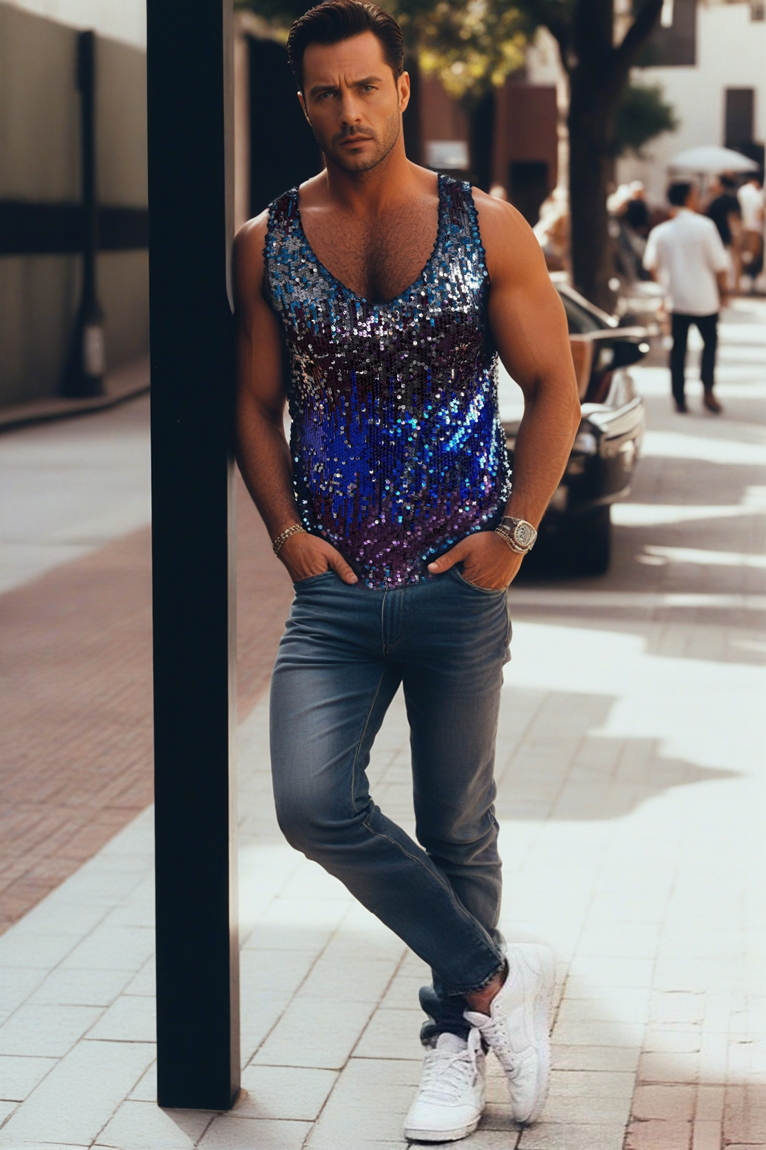 Men's Stylish Sequin Sleeveless Shirt