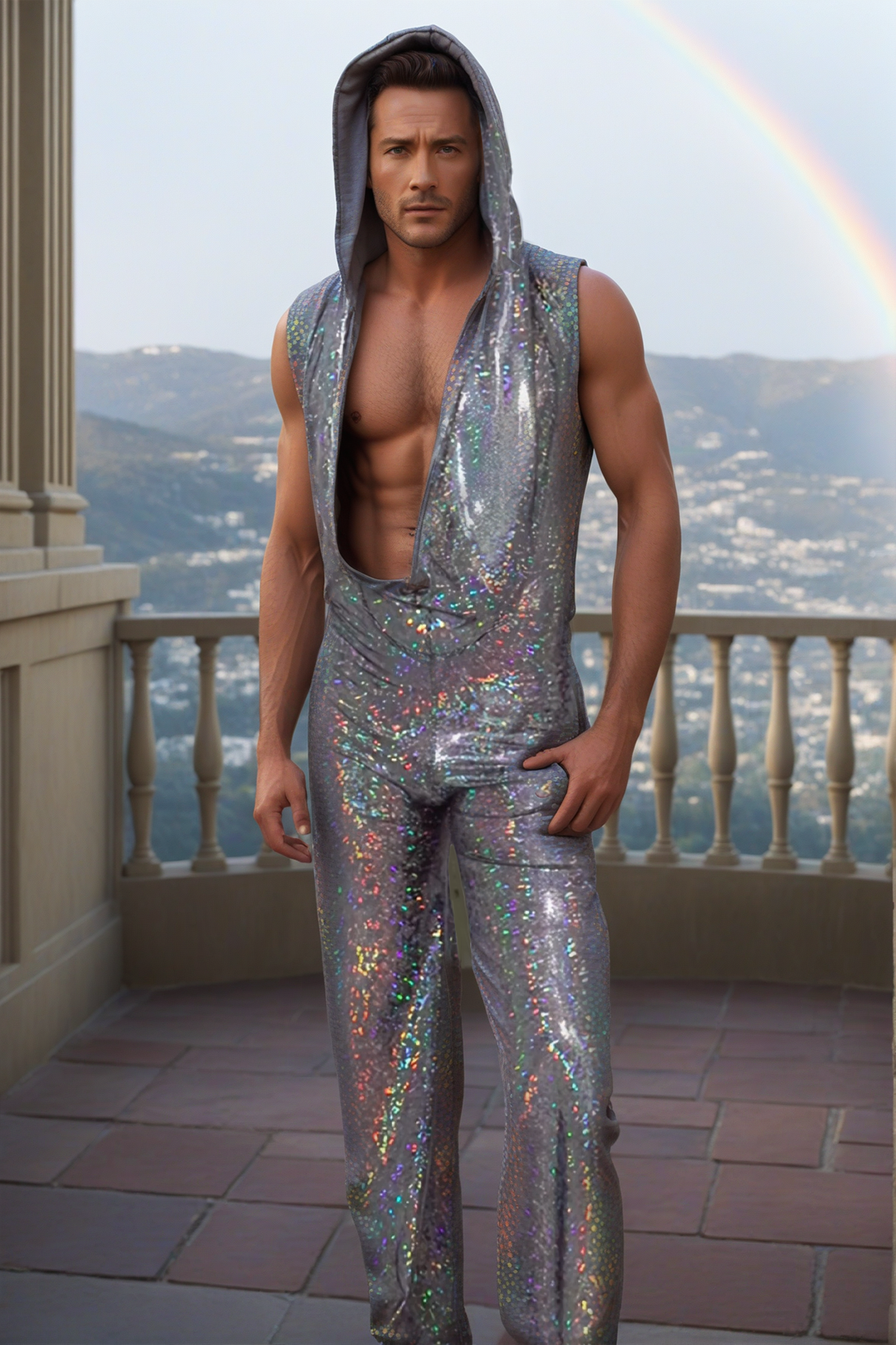 Men's Holographic Hooded Jumpsuit