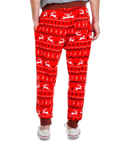 Christmas Red Jogger Sweatpants with Reindeer Pattern