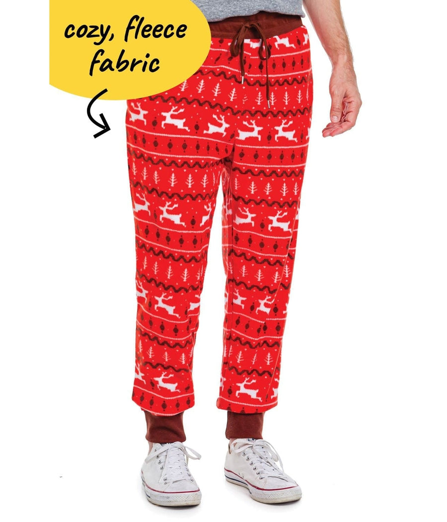 Christmas Red Jogger Sweatpants with Reindeer Pattern