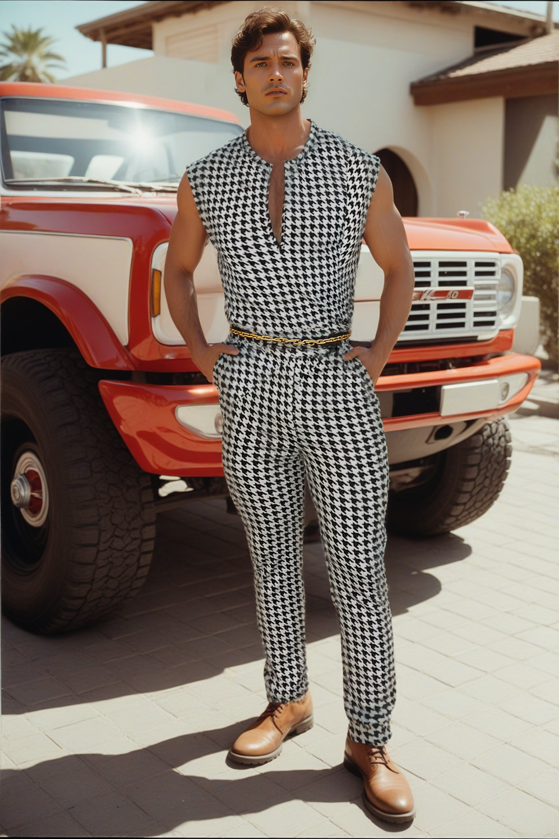 Fabpride Houndstooth Sleeveless Jumpsuit