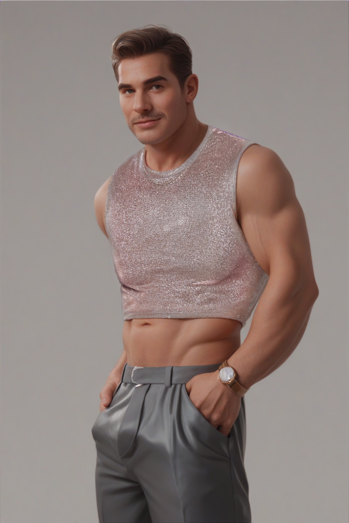 Men's Glitter Crop Tank Top