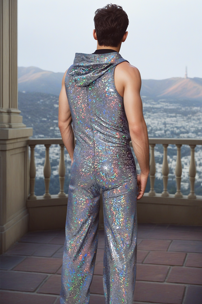 Men's Holographic Hooded Jumpsuit