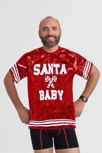 Men's Santa Baby Christmas Sequin Tee