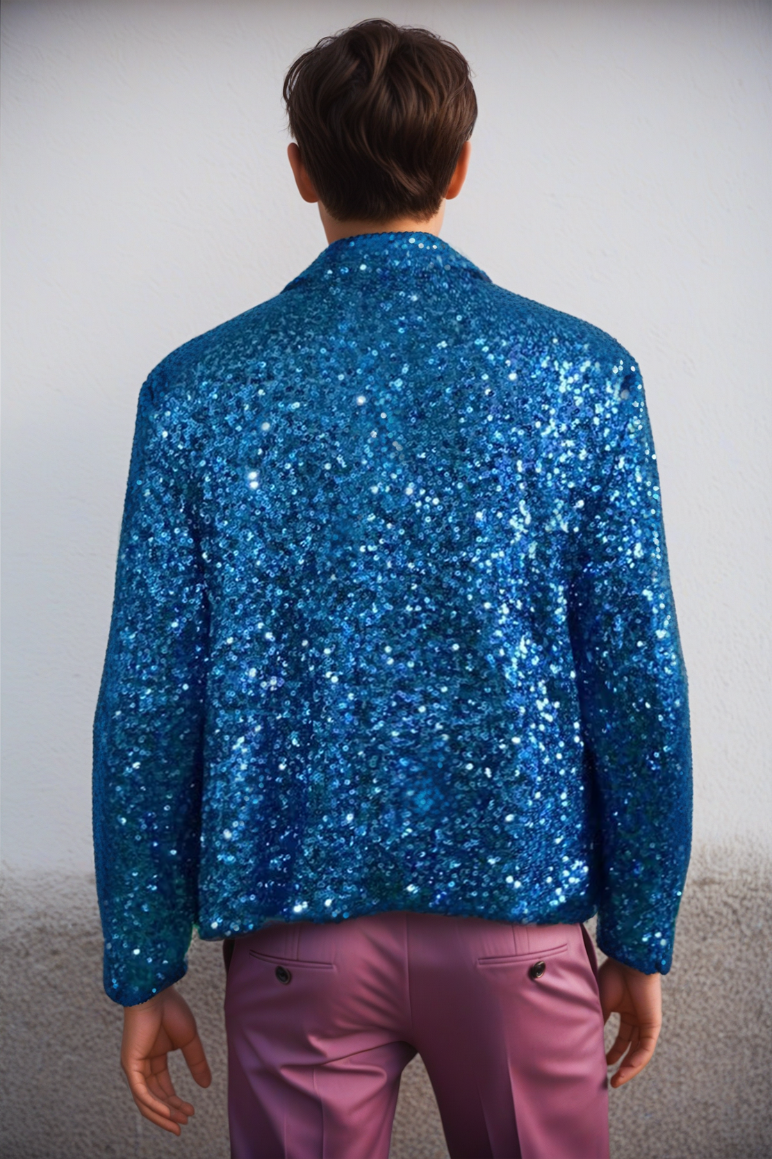 Fabpride Men's Dazzling Blue Sequin Jacket