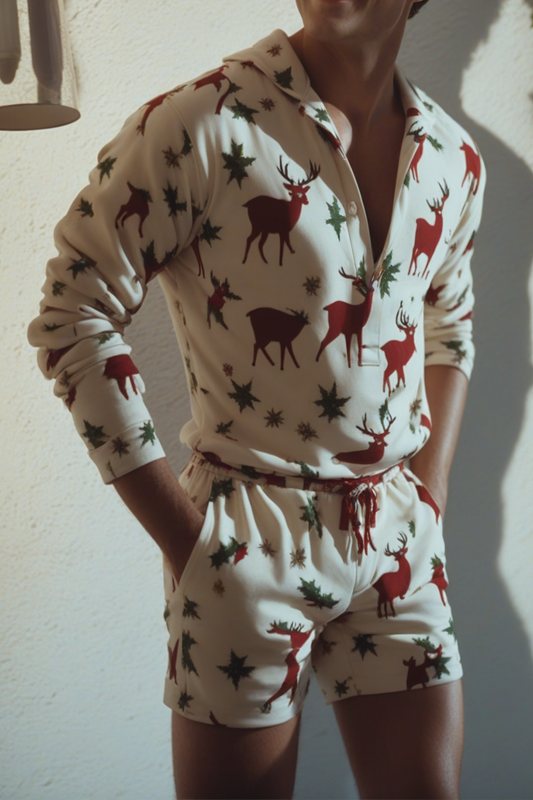 Fabpride Men's Reindeer Print Holiday Set