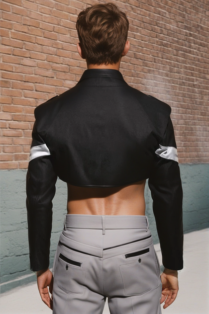 Men's Zip-Up Patchwork Crop Top