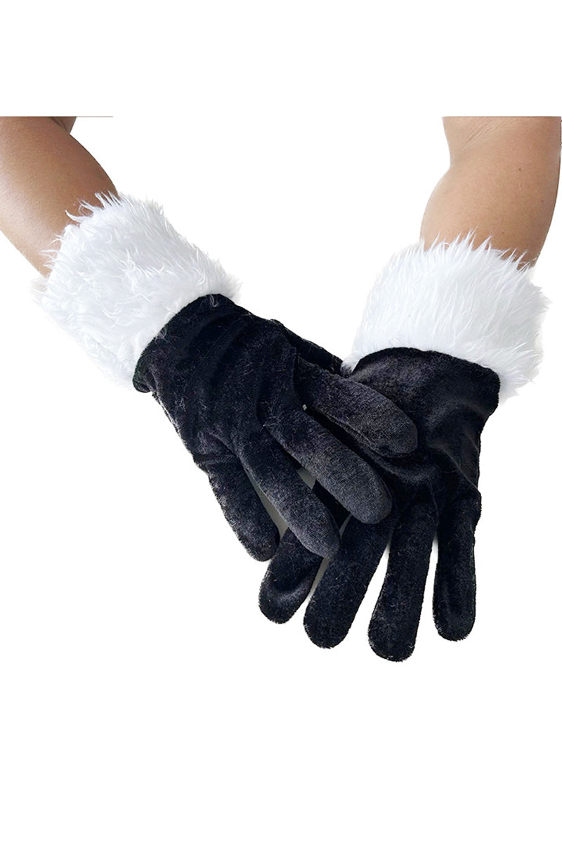 Christmas Velvet Gloves with Faux Fur Patchwork