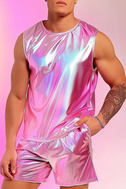 Shiny Pink Metallic Tank and Shorts Festival Outfit