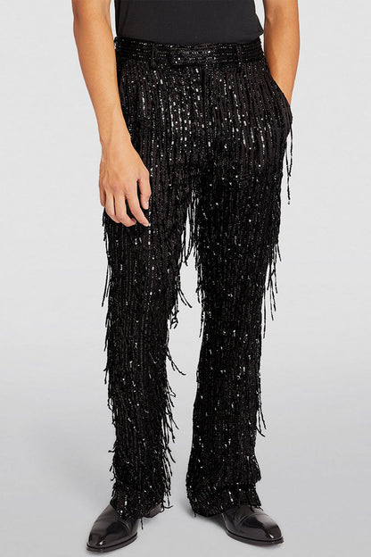 High-Waisted Sequin Fringe Wide-Leg Party Pants